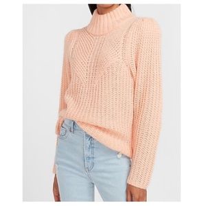 Express Mock Neck Open Stitch Puff Sleeve Sweater Size Large NWT
